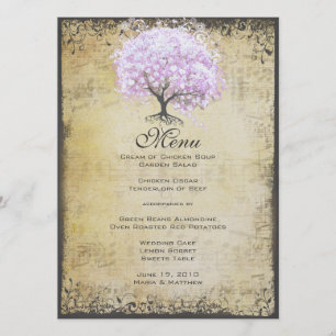Heart Leaf Lavender Tree Vintage Bird Wedding Menu