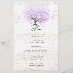 Heart Leaf Lavender Tree Vintage Bird Wedding Menu