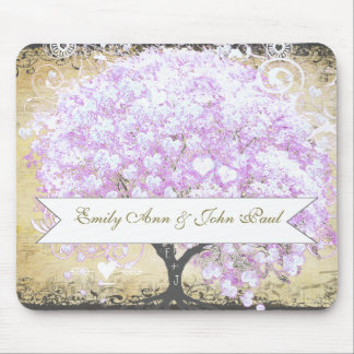 Heart Leaf Lavender Tree Vintage Bird Wedding Mouse Pad