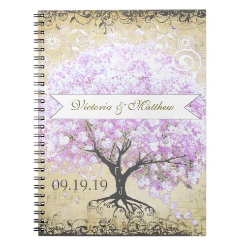 Heart Leaf Lavender Tree Vintage Bird Wedding Notebook