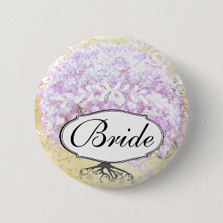 Heart Leaf Lavender Tree Vintage Bird Wedding Pinback Button