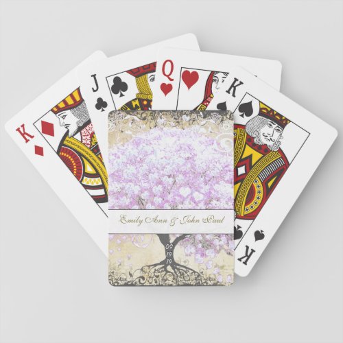 Heart Leaf Lavender Tree Vintage Bird Wedding Playing Cards