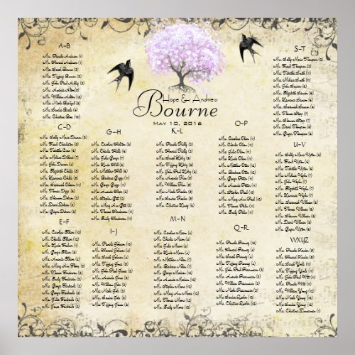 Heart Leaf Lavender Tree Vintage Bird Wedding Poster