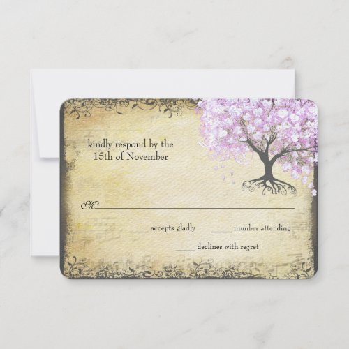 Heart Leaf Lavender Tree Vintage Bird Wedding Announcements