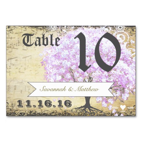 Heart Leaf Lavender Tree Vintage Bird Wedding Table Number