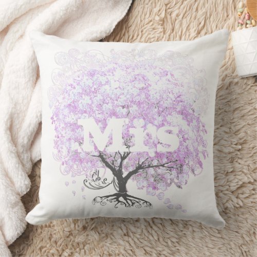 Heart Leaf Lavender Tree Vintage Bird Wedding Throw Pillow