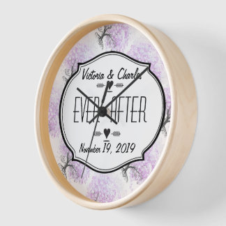 Heart Leaf Lavender Tree Vintage Bird Wedding Wall Clock