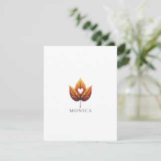 Heart Leaf Minimalist Orange Personalized Note Card