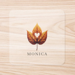 Heart Leaf Minimalist Orange Personalized  Square Sticker