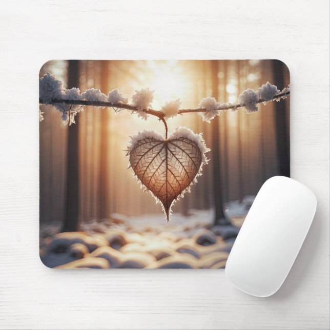 Heart Leaf On Winter Branch Mouse Pad (With Mouse)