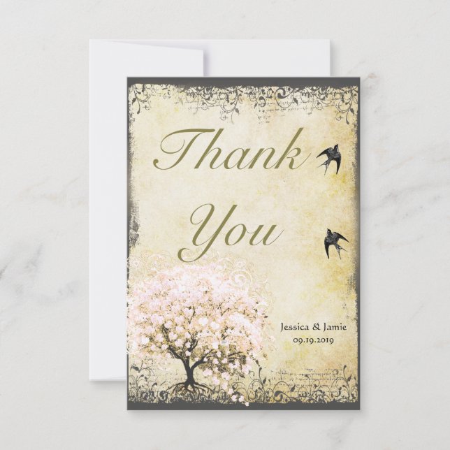 Heart Leaf Pink Tree Thank you Card (Front)