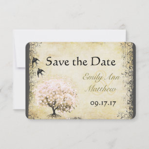 Heart Leaf Pink Tree Vintage Bird Save the Date