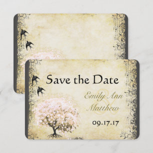 Heart Leaf Pink Tree Vintage Bird Save the Date