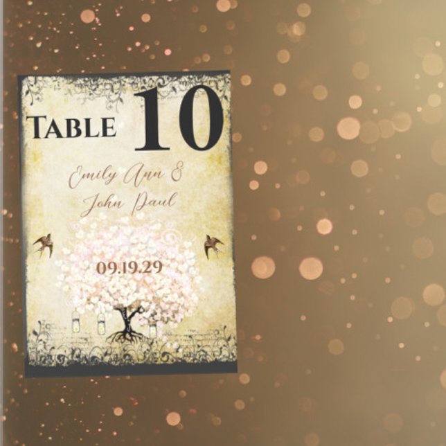 Heart Leaf Pink Tree Vintage Bird Table Number (Creator Uploaded)