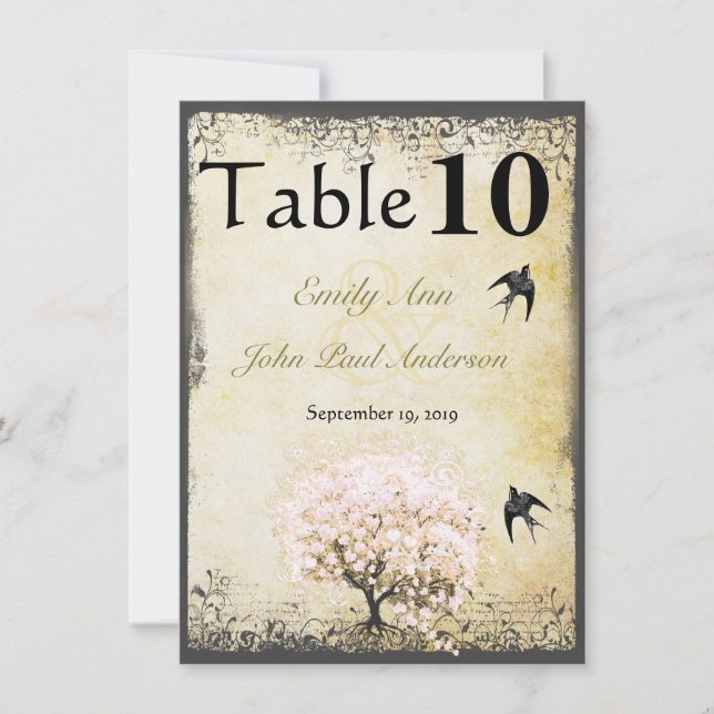 Heart Leaf Pink Tree Vintage Birds Wedding Invitation (Front)