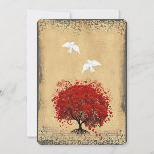 Heart Leaf Red Tree Dove Love Bird Wedding Invite