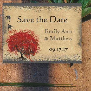 Heart Leaf Red Tree Vintage Bird Save The Date by samack at Zazzle