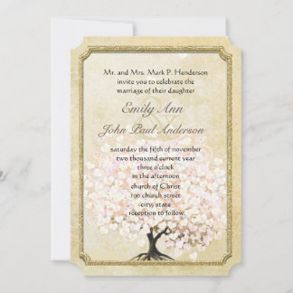Heart Leaf Rose Gold Tree Vintage Wedding Invitation