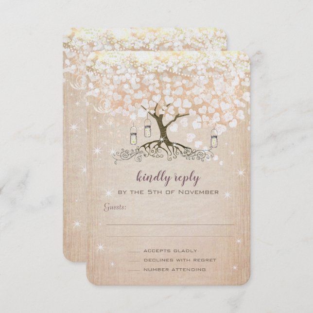 Heart Leaf Tree Rose Gold Wedding Invites (Front/Back)