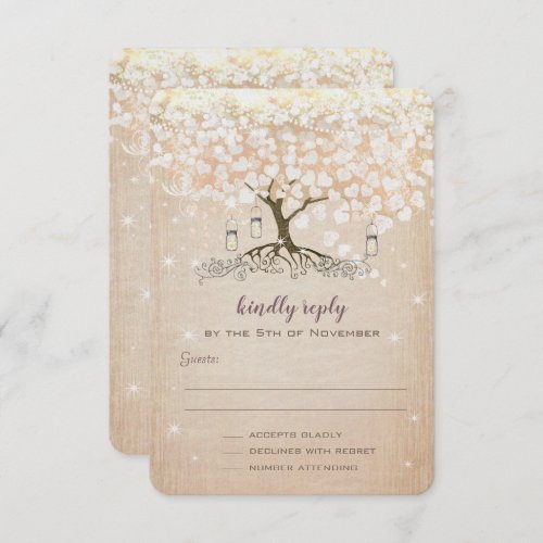 Heart Leaf Tree Rose Gold Wedding Invites