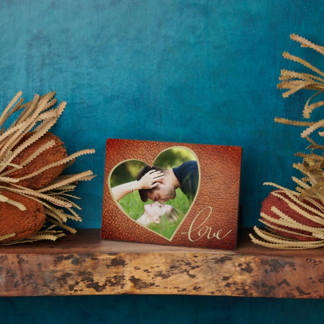 Heart Leather Print Love Valentine`s Day Photo  Plaque (Side)