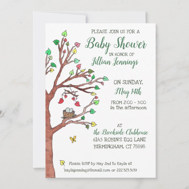 Heart Leaves Mobile Bird Nest Baby Shower Invitation (Front)