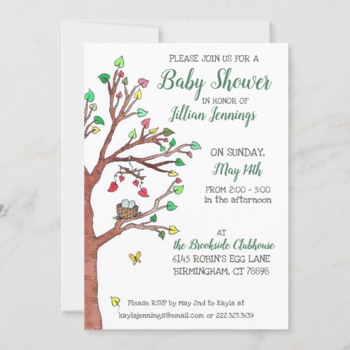 Heart Leaves Mobile Bird Nest Baby Shower Invitation