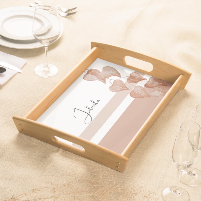 Heart Leaves Plant Watercolor Monogrammed Serving Tray (Front)