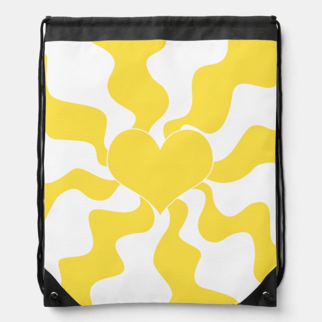 Heart - Lemon Yellow and White Drawstring Bag (Front)