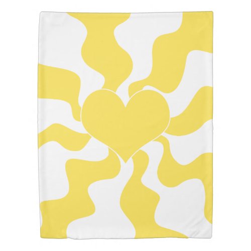 Heart _ Lemon Yellow and White Duvet Cover