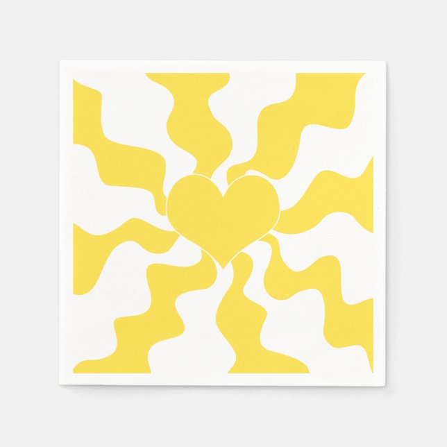 Heart - Lemon Yellow and White Napkins (Front)