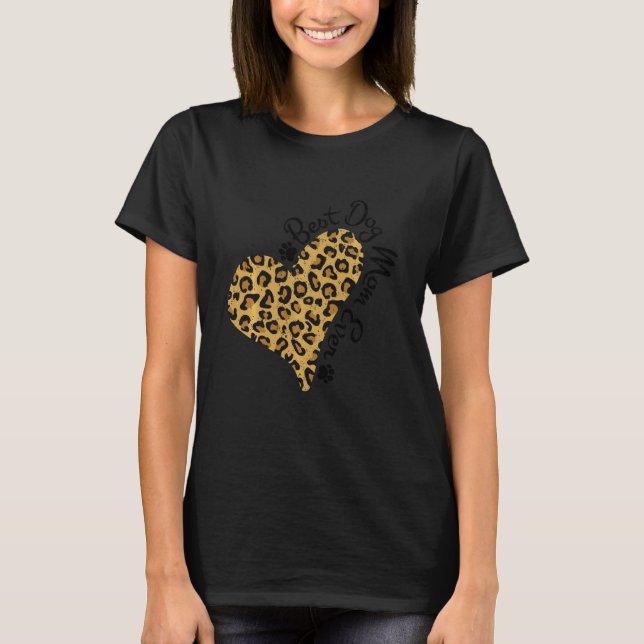 Heart Leopard Best Dog Mom Ever Proud Service Dog  T-Shirt (Front)