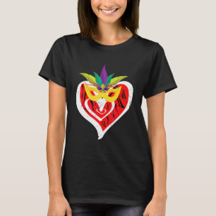 Heart Leopard Happy Mardi Gras Funny Carnival Mask T-Shirt