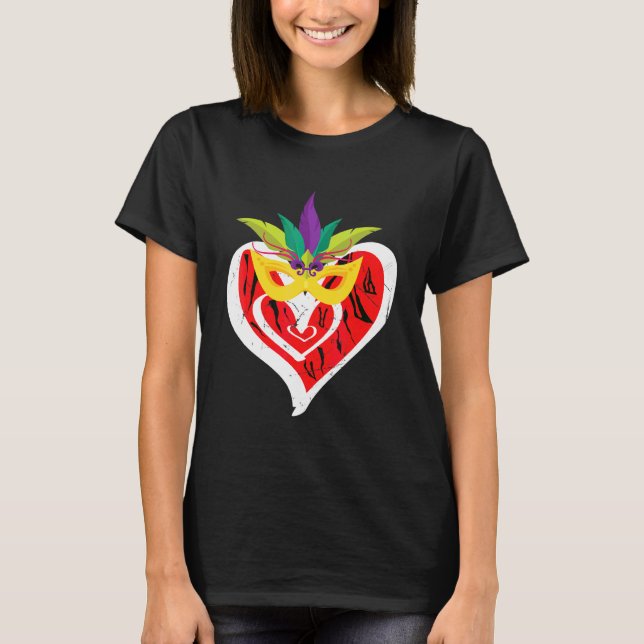 Heart Leopard Happy Mardi Gras Funny Carnival Mask T-Shirt (Front)