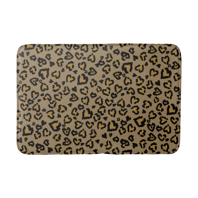 Heart Leopard Pattern in Natural Colors Bath Mat (Front)