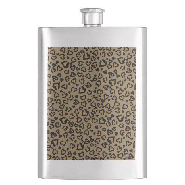 Heart Leopard Pattern in Natural Colors Flask (Front)