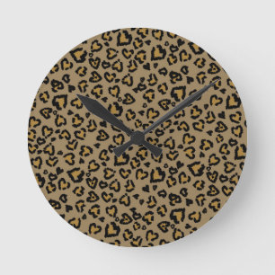 Heart Leopard Pattern in Natural Colors Round Clock