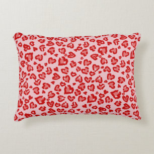 Heart Leopard Pattern in Red on Blush Accent Pillow