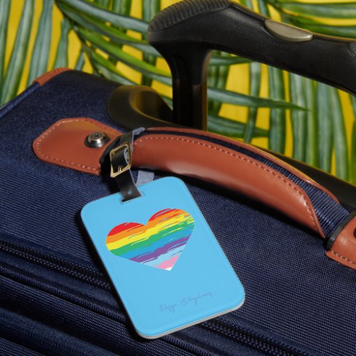 HEART LGBTQIA Rainbow Flag Black Tote Bag Luggage Tag