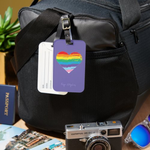 HEART LGBTQIA Rainbow Flag Black Tote Bag Luggage Tag