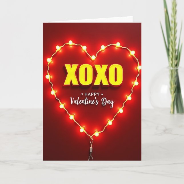 Heart Lights Xoxo Valentine Card (Front)