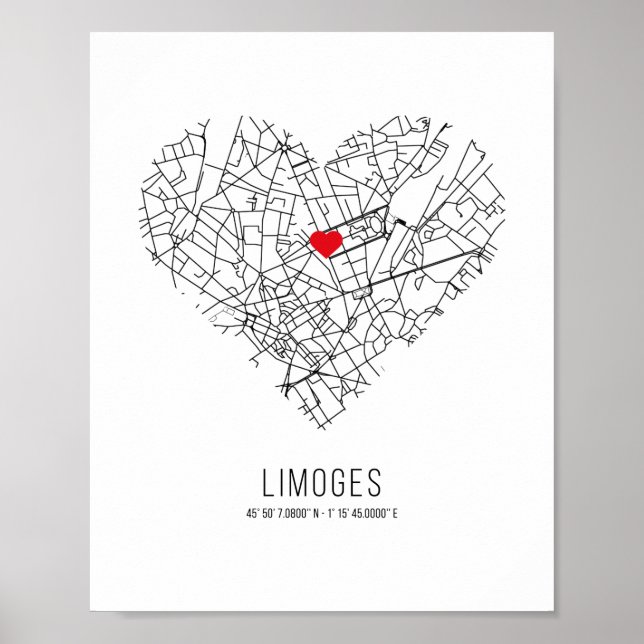 Heart Limoges City Map (France) Poster (Front)