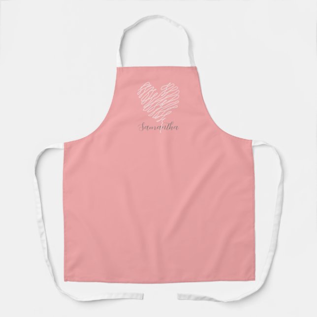 Heart Line Art Modern Minimalist Pink Apron (Front)