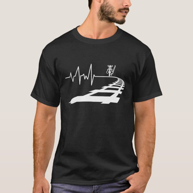 heart line Railroad crossing Trains Gift for railw T-Shirt (Front)
