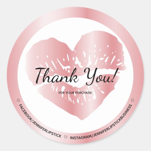 Heart Lips Makeup Thank You Classic Round Sticker