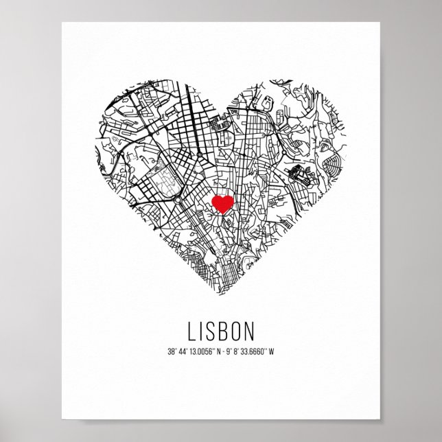 Heart Lisbon City Map (Portugal) Poster (Front)