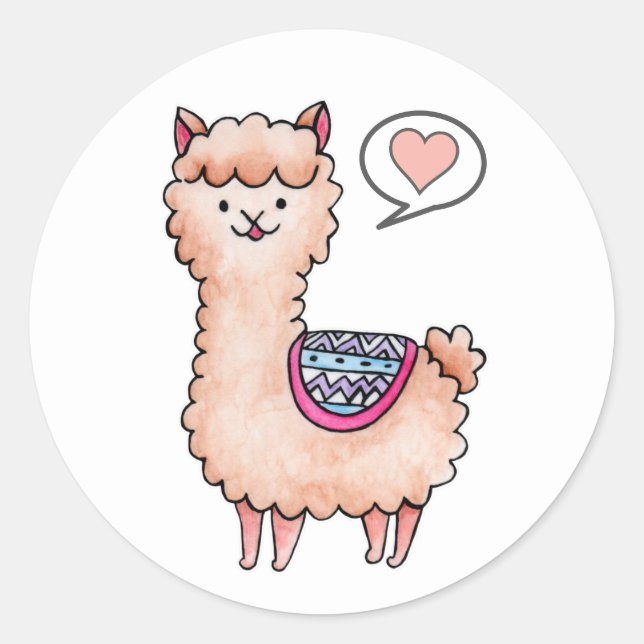 Heart Llama Classic Round Sticker (Front)