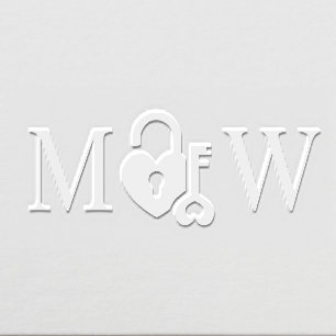 Heart Lock and Key Couple Wedding 2 Initial Monogm Embosser