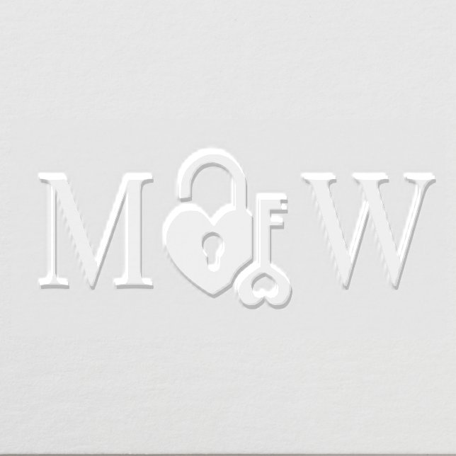 Heart Lock and Key Couple Wedding 2 Initial Monogm Embosser (Design)