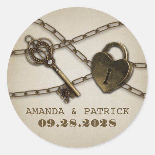 Heart Lock and Skeleton Key Wedding Favor Stickers